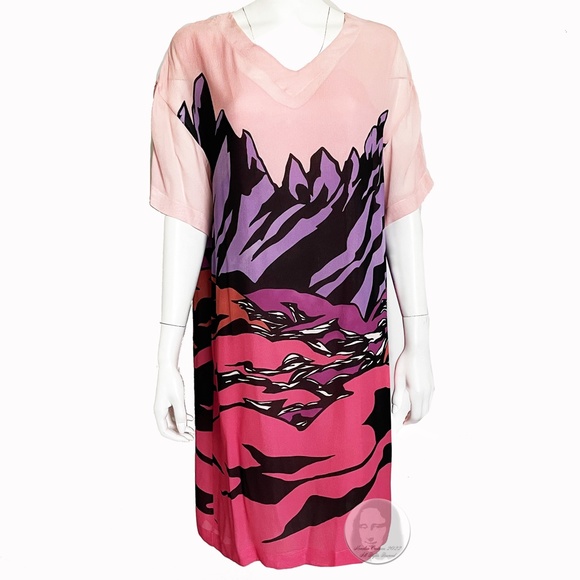 Missoni Silk Dress Abstract Print Short Sleeve Shift Dress Size 46 Resort Style - Picture 1 of 11